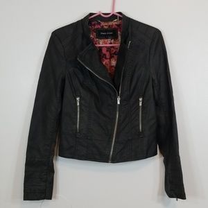 Black Rivet Motto Black Leather Zip Up Jacket NWOT